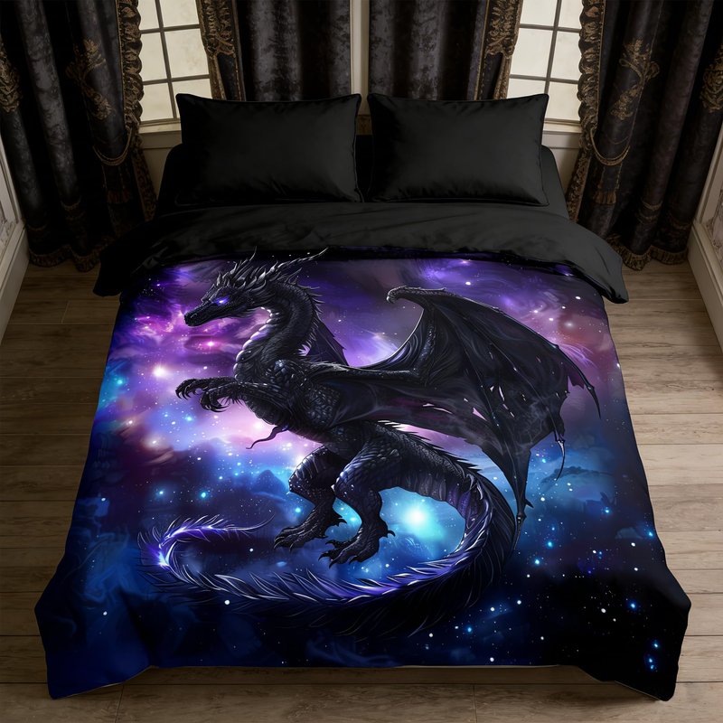 CCoutueChen Kids Dragon Bedding Set for Boys, Purple Blue Outer Space Comforter Set Twin Size, Fairy Tale Style Quilted Bed Set for Children Teens Room Decor/68 * 86