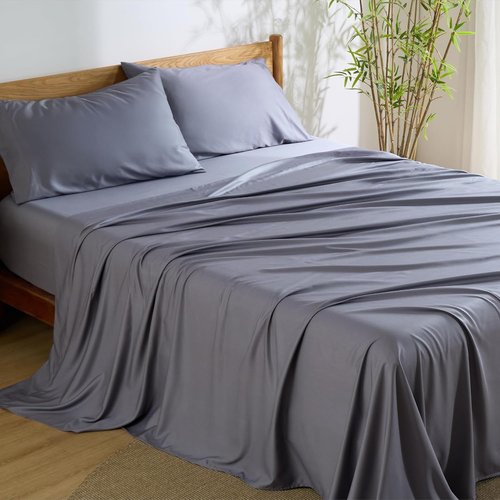 Bedsure King Size Cooling Sheets Set - Breathable & Soft Rayon from Bamboo | Deep Pocket Dark Grey