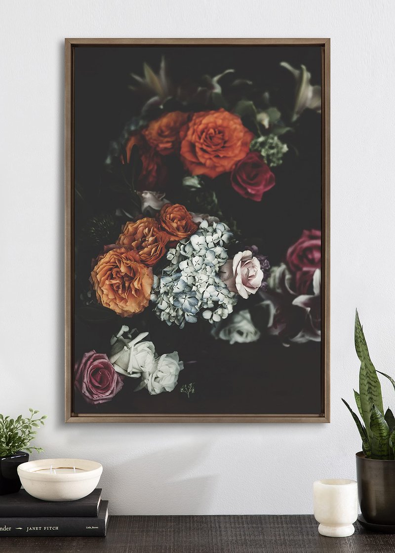 Kate and Laurel Sylvie Abundance Framed Canvas Wall Art by Alicia Abla, 23x33 Gold, Decorative Floral Art Print for Wall