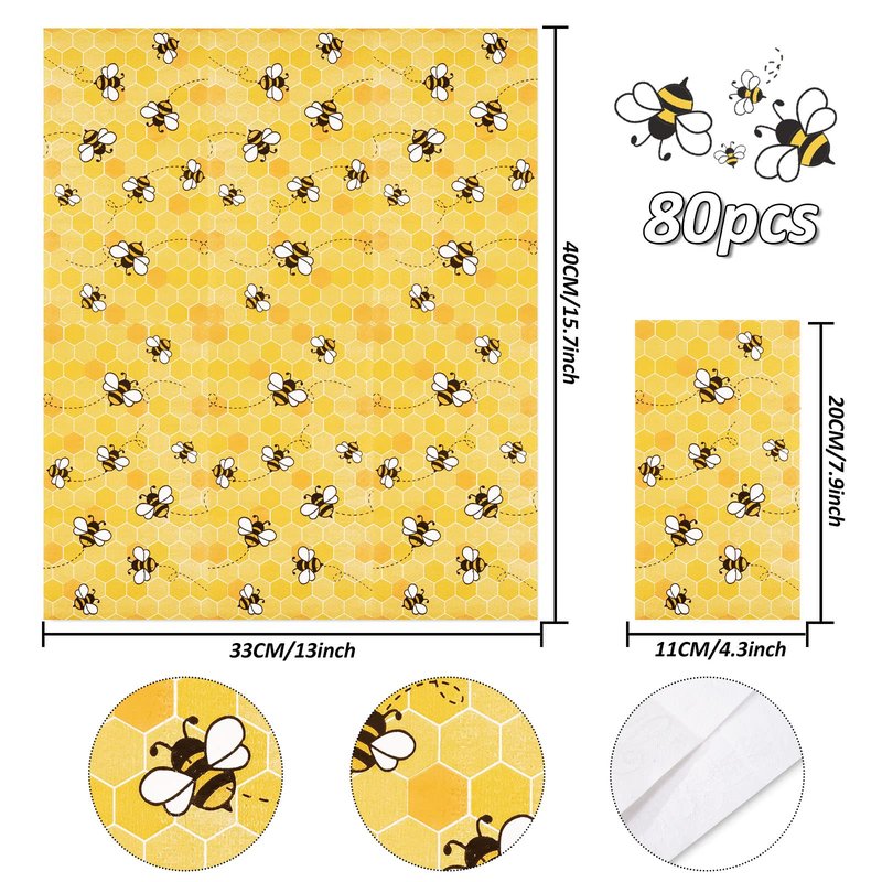 Whaline Bee Guest Napkins 3 Ply Disposable Paper Pack Yellow Honeycomb Dinner Hand Napkin Towel for Happy Bee Day Summer Spring Wedding Birthday Party Table Decorations, 80Pcs