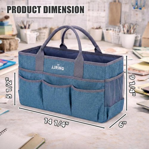 JJRING Large Art Supply Storage Tote Bag - Sturdy Craft Organizer with Mesh Pockets | Green, Foldable Design for Artists & Teachers