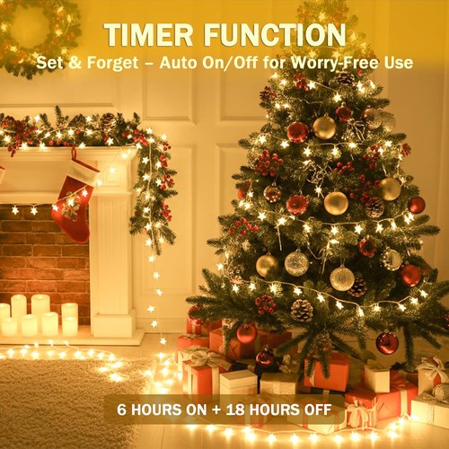 HEYFUNi 39FT Warm White Star String Lights - 100 LED Waterproof Fairy Twinkle Lights for Indoor & Outdoor Decor