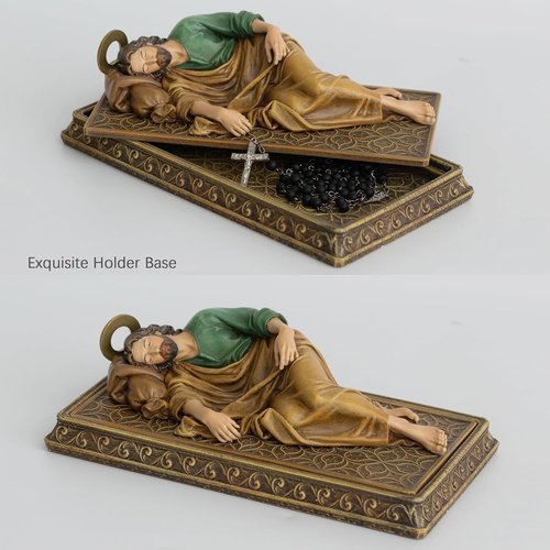 Buildclassic Saint Joseph Statue - Hand-Painted Religious Decor with Case Base & Metal Halo | 8.8" L