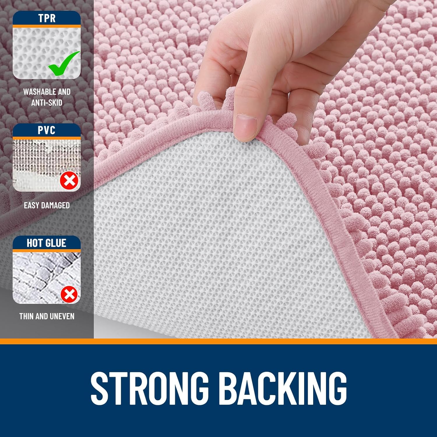 OLANLY Bath Rugs - Extra Soft Chenille, Quick-Dry & Machine Washable - 34x21 Dusty Rose
