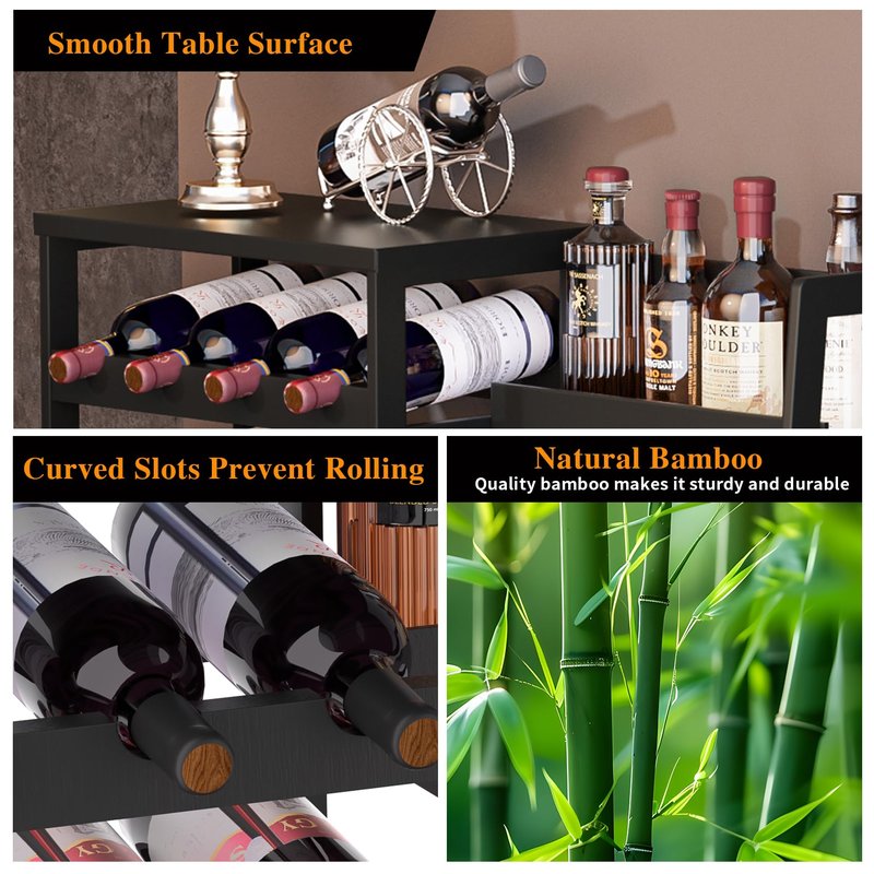 VASMIA Versatile Liquor Stand for Home Bar, Wine Rack Freestanding Floor, Mini Bar Table with Bamboo Trapezoidal Liquor Bottle Display Shelf Cabinet for Living Room, Natural