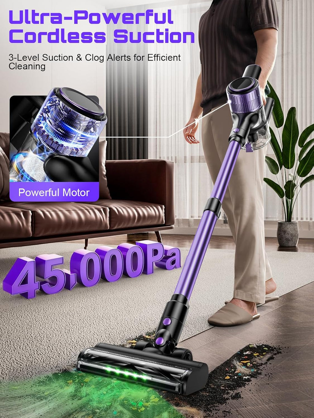 OIRFND Cordless Vacuum Cleaner - 10-in-1 Lightweight Stick Vacuum with Powerful Suction & LED Light | Ideal for Home & Carpets