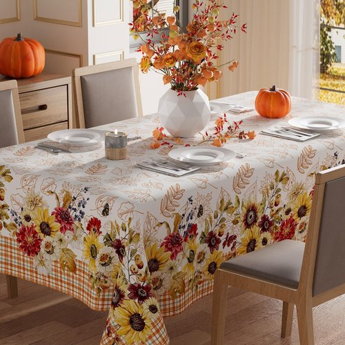 XCHI Fall Wlid Flowers Maple Leaves Plaid Tablecloth Rectangle Washable Table Covers for Home Party Decorations 60x84 Inch