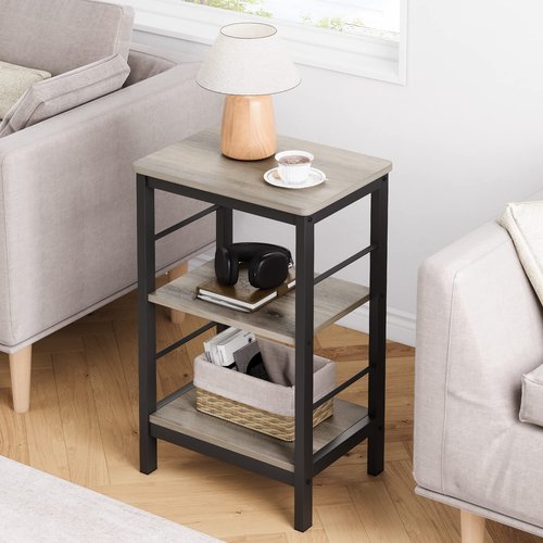 IDEALHOUSE Nightstands - Set of 2 End Tables, 3-Tier Bedside Tables with Sturdy Metal Frame, Space-Saving Nightstand for Bedroom, Living Room, Office