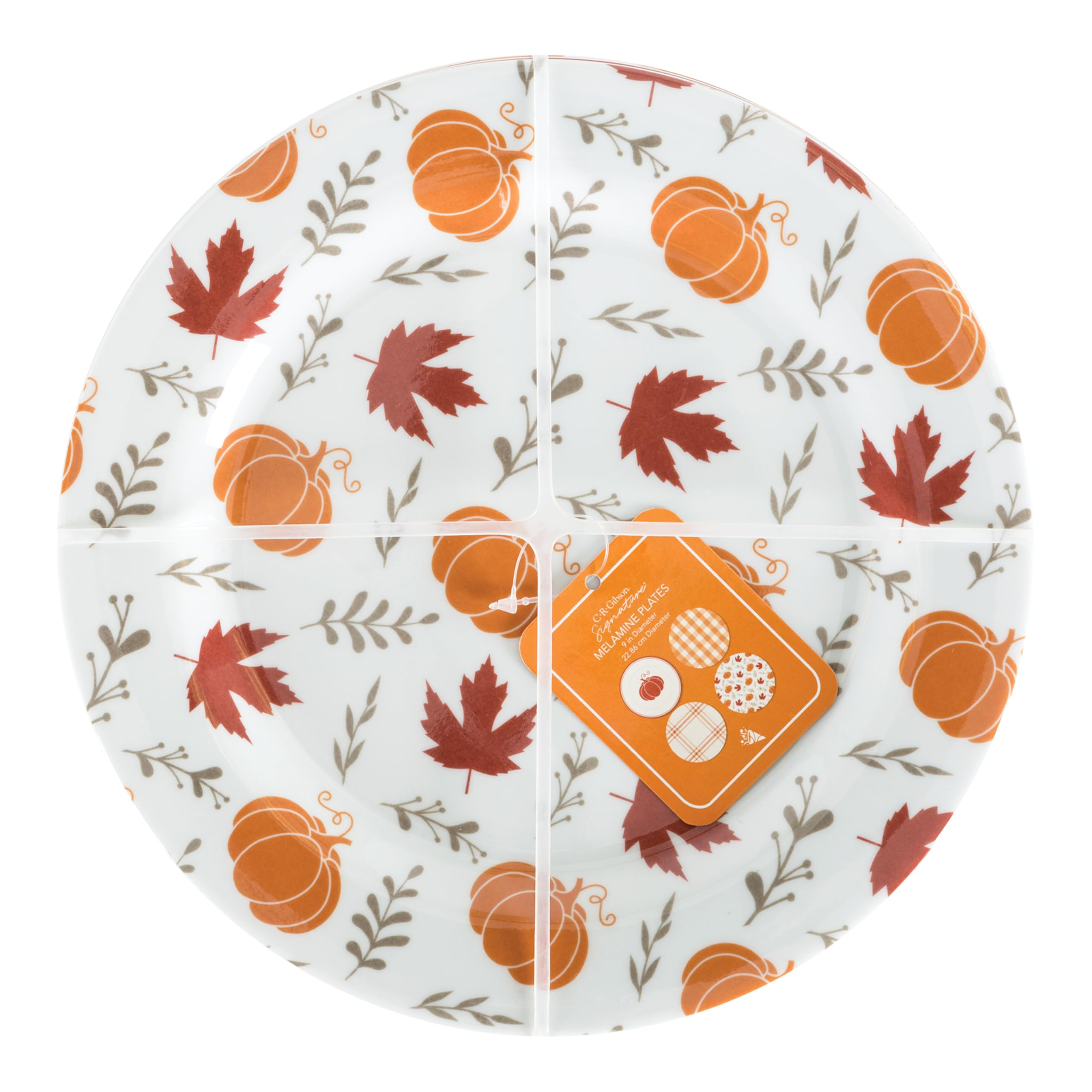 C.R. Gibson QAPS2-24068 Reusable Fall Plastic Plate Set for Thanksgiving, 9" Diameter, 4pcs