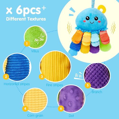 Hahaland Baby Sensory Toys - 15-in-1 Soft Tummy Time Toy with Crinkle Rattle & Mirror | Ideal for Infants 0-6 Months