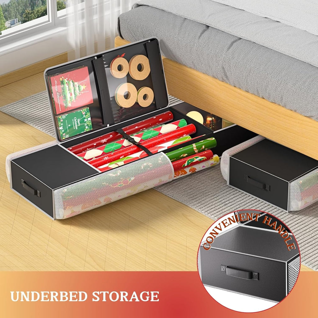 Ofiray Home 2-in-1 Wrapping Paper Organizer - Over Door & Under Bed Storage with Removable Drawer & 4 Pockets
