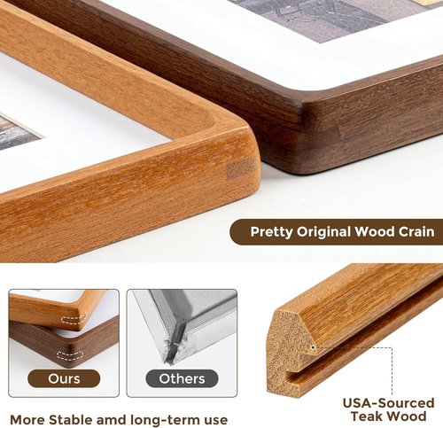 Dreamland 8x10 Picture Frame - USA-Sourced Teak Wood with HD Tempered Glass | 2 Pack, Handcrafted Rounded Corners