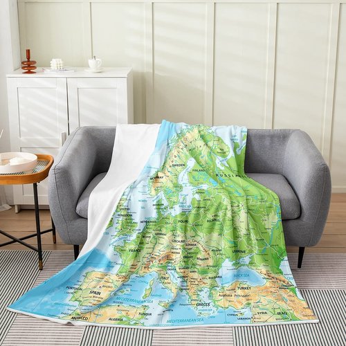 Erosebridal World Map Throw Blanket All Season,Map of Various Countrie Fleece Flannel for Kids Boys Girls,Topographic World Continents Bed Blanket Throw 50x60,Geographic Living Room Decor