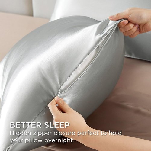 Bedsure Satin Pillowcase Set - Silky Soft King Size Pillow Covers with Zipper | 2 Pack in Grey, 20x36 Inches