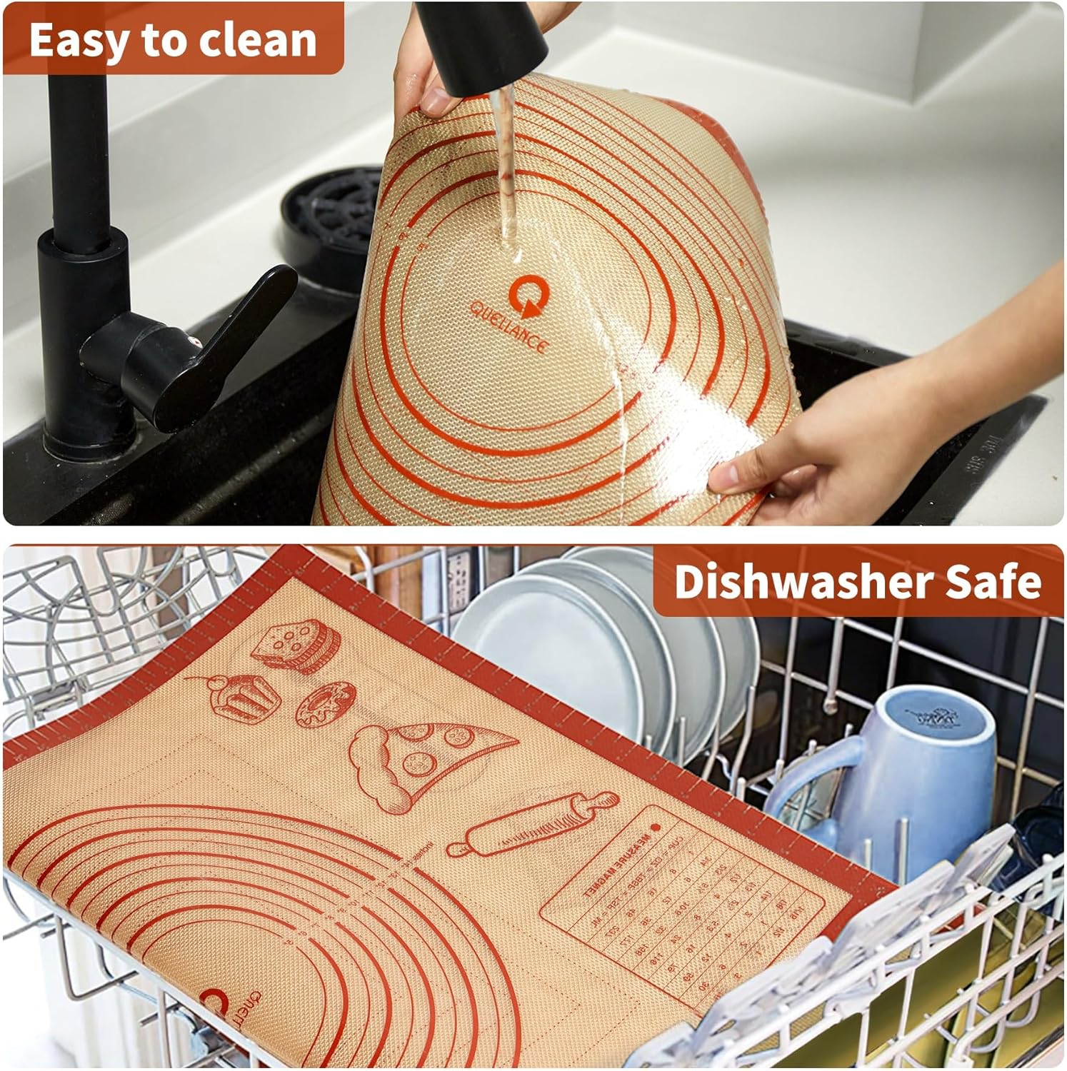 Silicone Baking Pastry Dough Mat - 26x16 Inch Nonstick Rolling Mat for Cookies & Bread | Thick, Reusable Kneading Board with Measurements