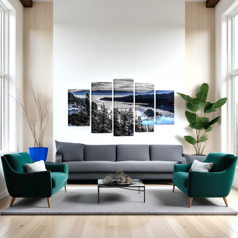 sechars Large 5 Piece Lake Tahoe Wall Art Decor Black and White Blue California Mountains Picture Photo Canvas Prints America Landscape Painting for Living Room