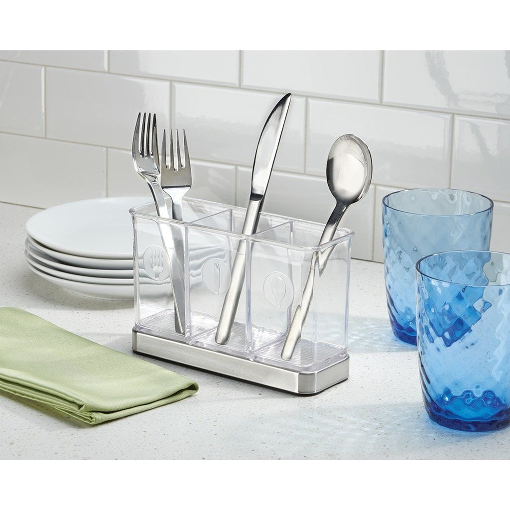 iDesign Forma Utensil, Spatula, Silverware Holder for Kitchen Countertop Storage, Organize Forks, Knives, Spoons, 3 Compartments, Sink Stopper