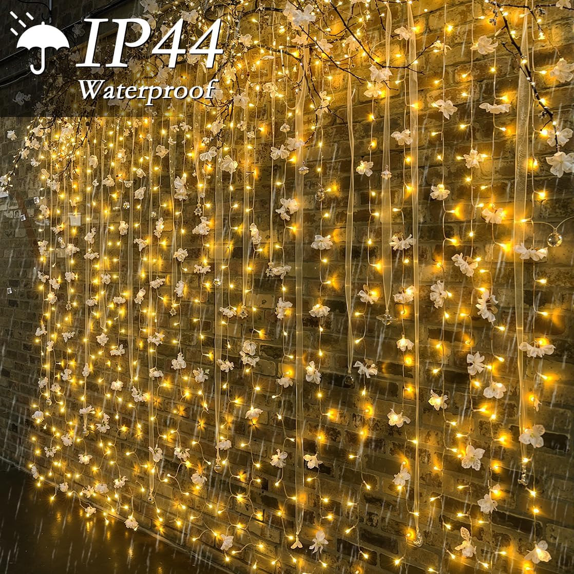 Skiennix 200 LED Curtain String Lights - 9.8 x 6.6FT Waterproof Fairy Lights with Timer & 8 Modes for Indoor/Outdoor Decor