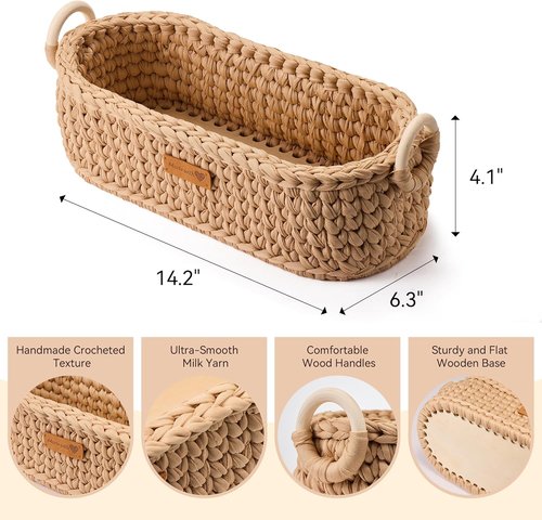 Handwoven Basket by [Brand Name] - Stylish Toilet Paper Storage with Wooden Base & Handles | Boho Modern Decor (Brown)