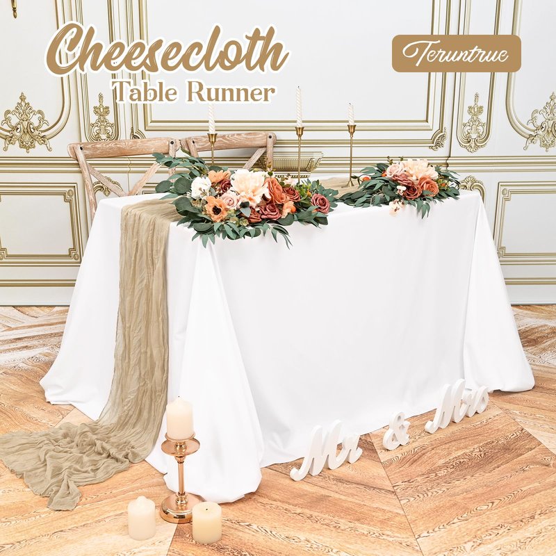 20 Pack Beige Table Runner 10FT Long Cheesecloth Table Runner Cheese Cloth Gauze for Wedding Party Birthday Decoration-Beige