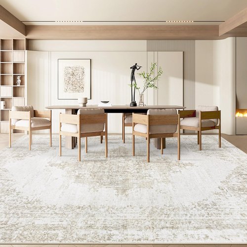 Area Rug 8x10 Washable Rugs: Large Living Room Rug Vintage Medallion Rugs Low Pile Distressed Indoor Retro Carpet for Bedroom Kitchen Dining Room Home Office (Beige, 8' x 10')