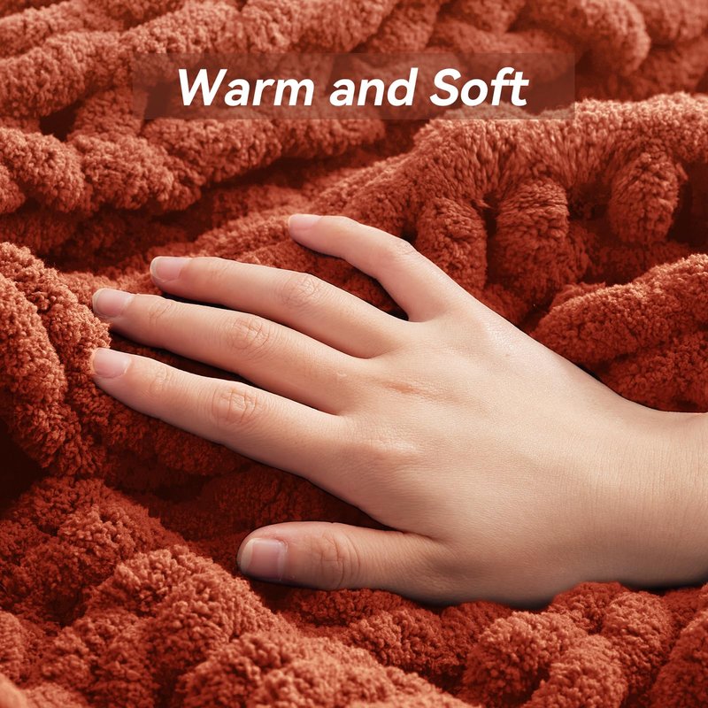 Negwoo Chunky Knit Throw Blanket, 30''*40'' Fall Throw Blanket Knitted Chenille Yarn for Bed Couch, Handmade Orange Crochet Big Thick Blanket, Machine Washable Cute Comfy Blankets for Home Decor