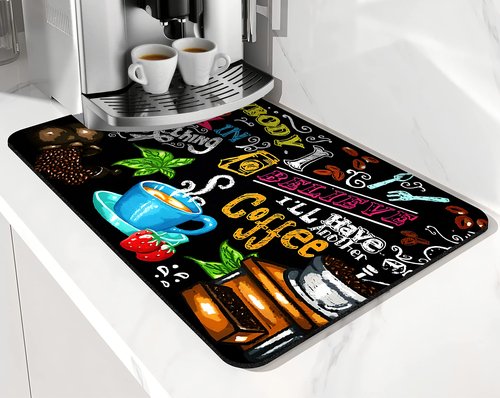 Safarsa Coffee Bar mat Accessories for Countertop Absorbent Hide Stain Rubber Backed Dish Drying Mats for Kitchen Counter Draining Pad Decor Gift(20x12in)