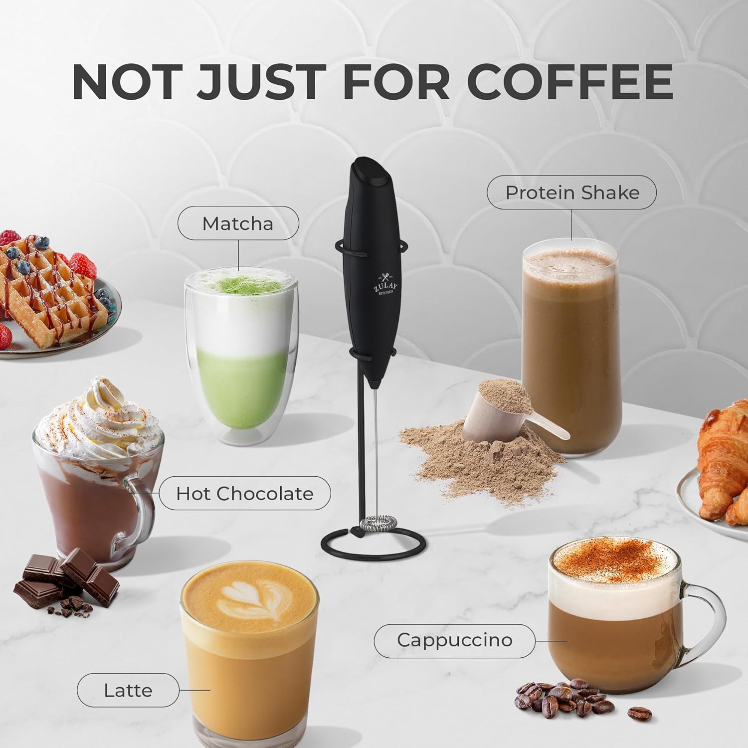 Zulay Kitchen Milk Frother Wand - Ultra-Fast Handheld Electric Whisk for Coffee & Lattes - Executive Black