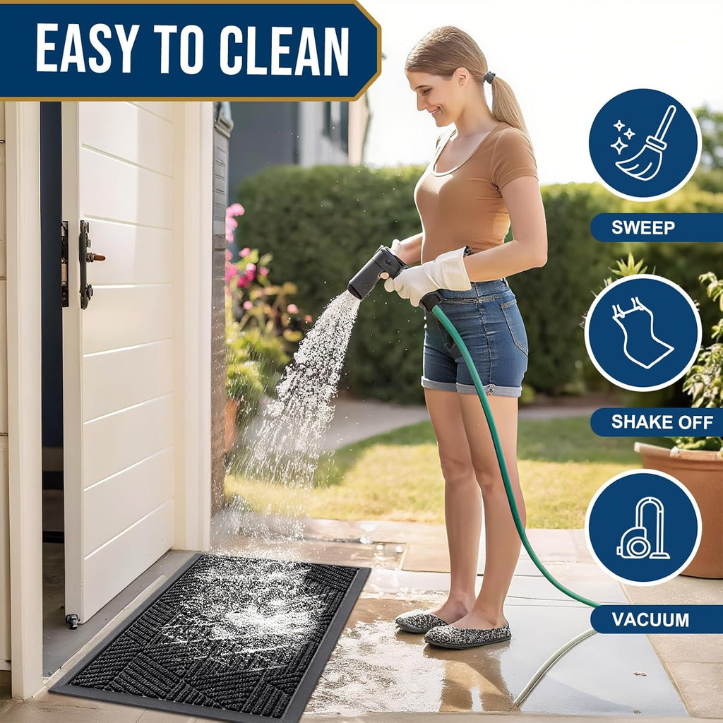 Smiry Heavy-Duty Rubber Doormat - Irregular Triangle Design | Traps Dirt & Moisture, Easy to Clean (29.5x17, Black)