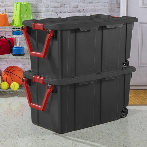40 Gallon Wheeled Storage Tote by [Brand Name] - Heavy-Duty Plastic with Latch Lid & Pull Handle | Blue, 2 Pack