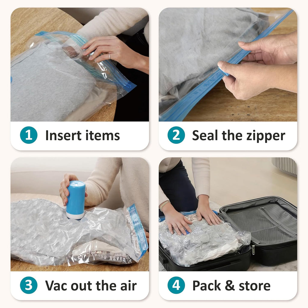 Skiennix Travel Vacuum Storage Bags - Space Saver with Rechargeable USB Pump | 26 Combo for Clothes & Bedding