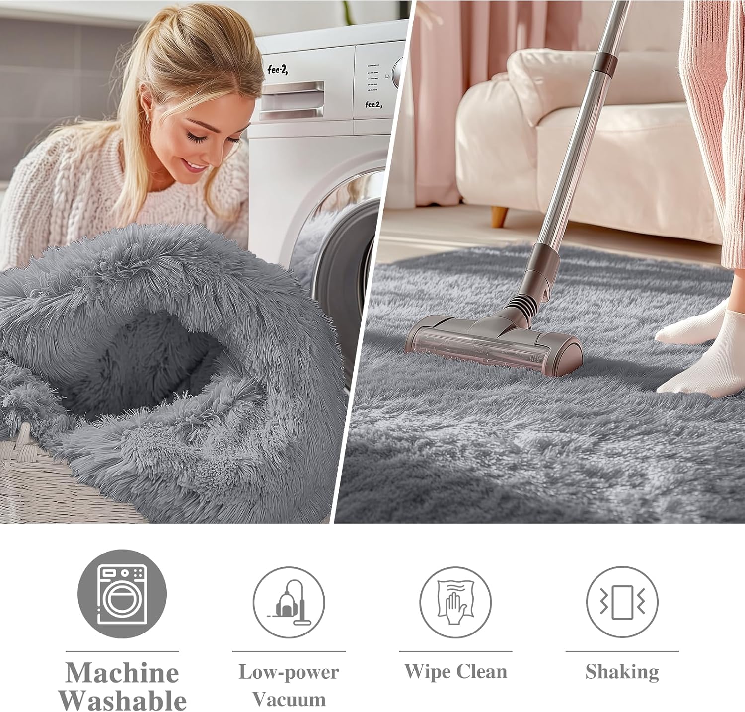 OLANLY Round Light Grey Area Rug - Soft, Fluffy, Machine Washable 9 ft Circle Carpet for Bedrooms & Living Rooms