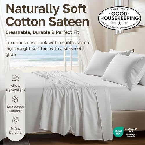 California Design Den Pillowcases - 100% Cotton Soft Sateen Weave, Set of 2 | Bright White, Queen Size