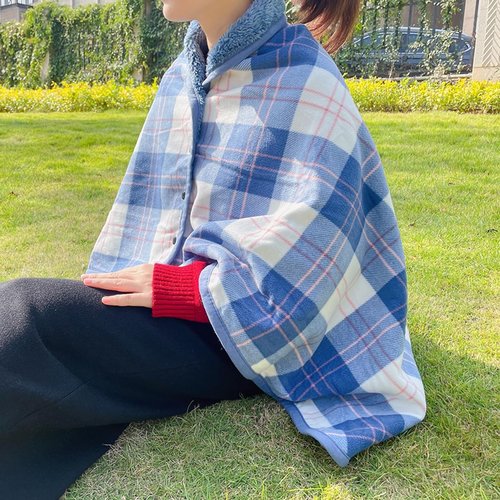 Missmat-Wearable Blanket, Poncho Throw with Buttons (55" L x 39.3" W), Comfy Plaid Shawl for Office, Bed, Sofa and Outdoors, All Seasons（Blue