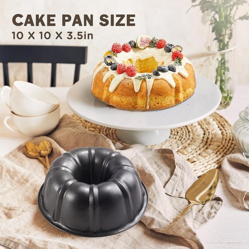 KITESSENSU 9-Inch Non-Stick Cake Pans Set - 2 Premium Fluted Baking Molds in Gray, Heavy Duty Carbon Steel