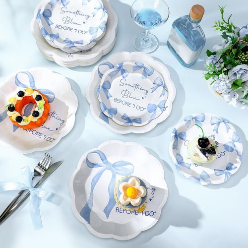 Roshtia 100 Pcs Something Blue Before I Do Paper Plates Blue Bowknot Wedding Bow Decorations 7 Inch 9 Inch Disposable Dinner Plates Bulk for 50 Guests Wedding Bridal Shower Engagement Bachelorette