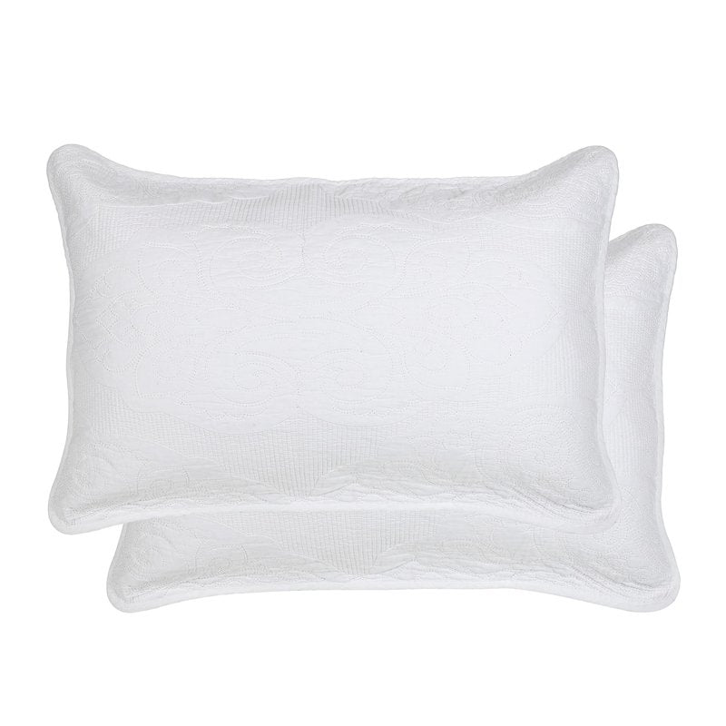 D DODOU Cotton Quilted Pillow Shams Queen Size Set of 2, Floral Decorative Pillow Covers, White Pillow Case with Tie Closure.20 x 27 inch