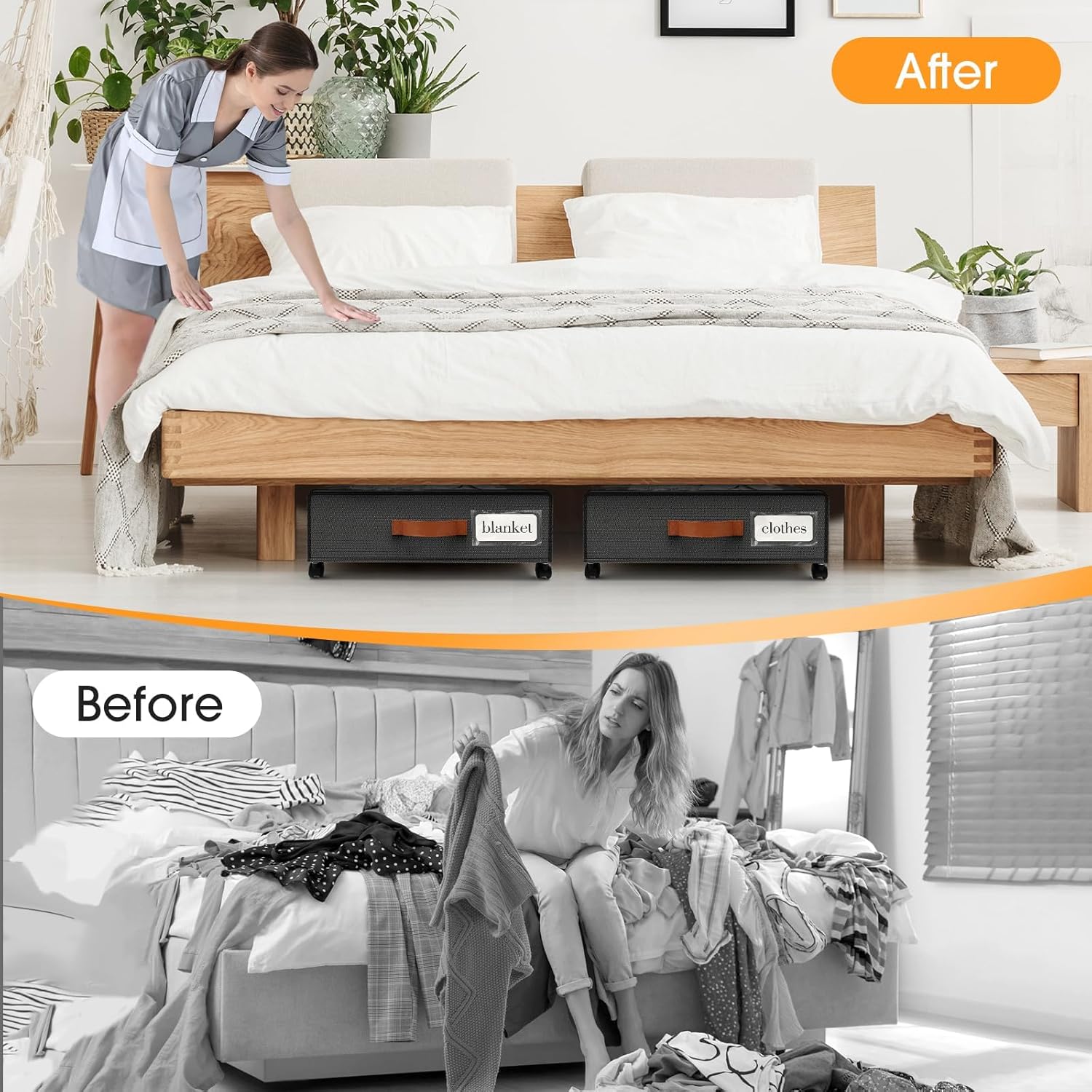 SpaceHacks Under Bed Storage Containers - 2-Pack Rolling Drawers with Clear Window & Labels | Dark Grey (30.71 x 16.93 x 6.69 in)