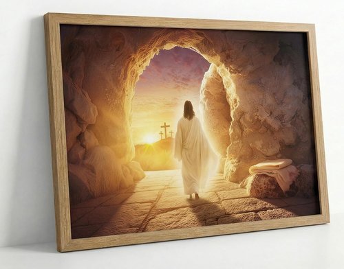 KYSNGMT Framed Jesus Resurrection Wall Art - He Is Risen Canvas Print for Home Decor | Perfect Easter Gift
