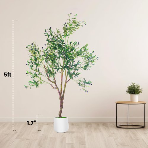 BLATOMIC Olive Trees Artificial Indoor, 6FT Tall Faux Olive Tree with White Tall Planter, Artificial Plants with Natural Wood Trunk and Lifelike Fruits, Large Olive Plants for Home Office Decor