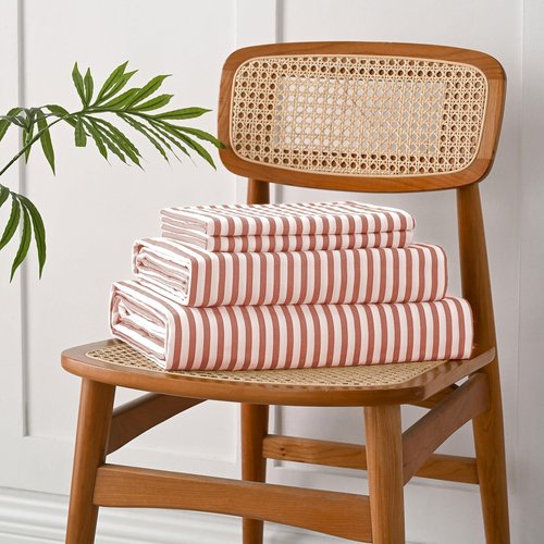 JELLYMONI 100% Cotton Bed Sheets Set – Pink and White Stripes, Twin Size, Soft Bedding with Deep Pocket Fitted Sheet, Flat Sheet & Pillowcase