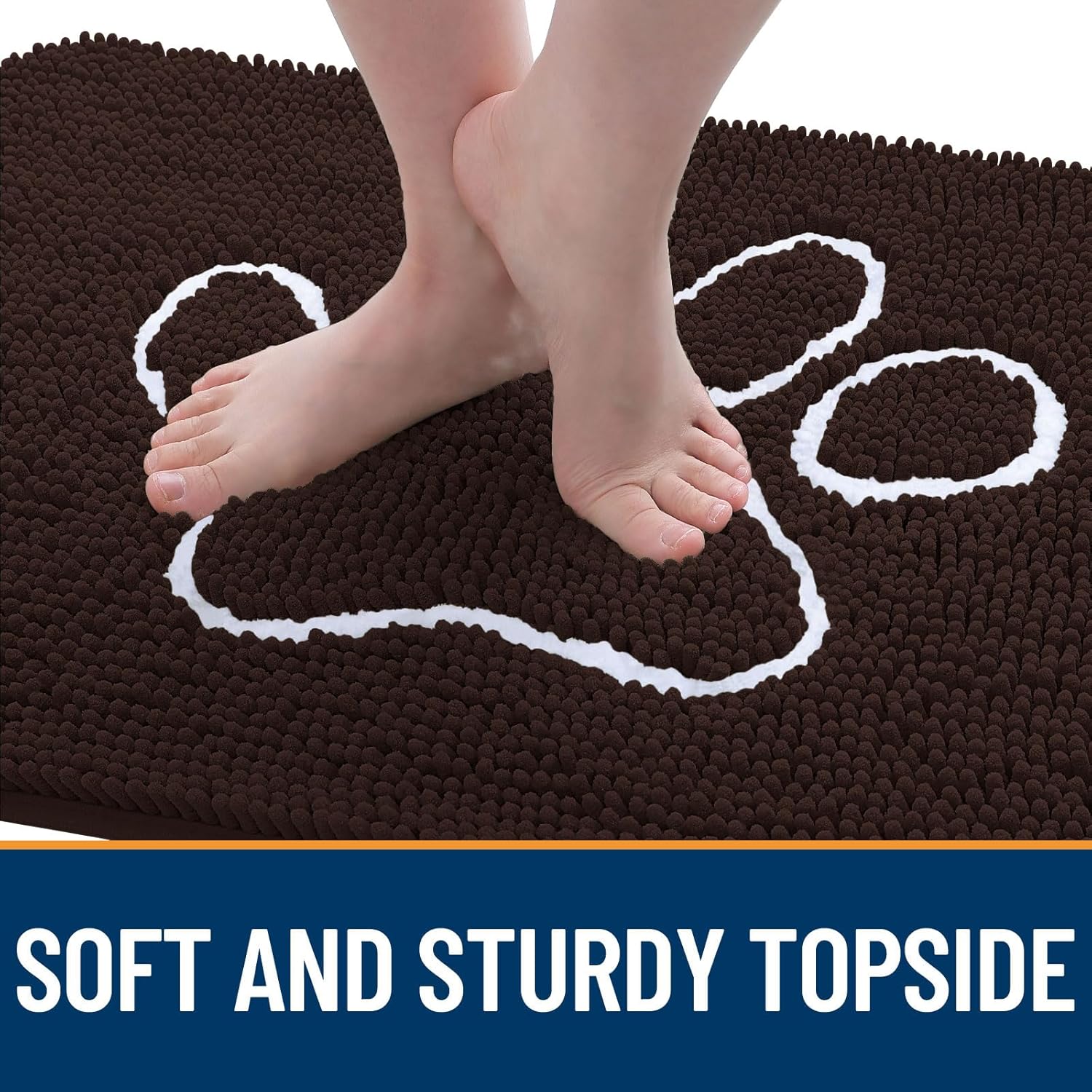 OLANLY Dog Door Mat - Absorbent Non-Slip Mud Mat for Muddy Paws | 59x24 Paw Print Design, Quick Dry Brown