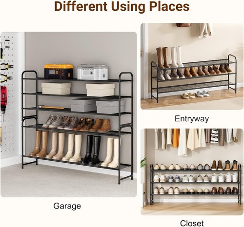 KEETDY 3-Tier Shoe Rack - Sturdy Metal Organizer for Entryway | Stackable Black Storage Shelf