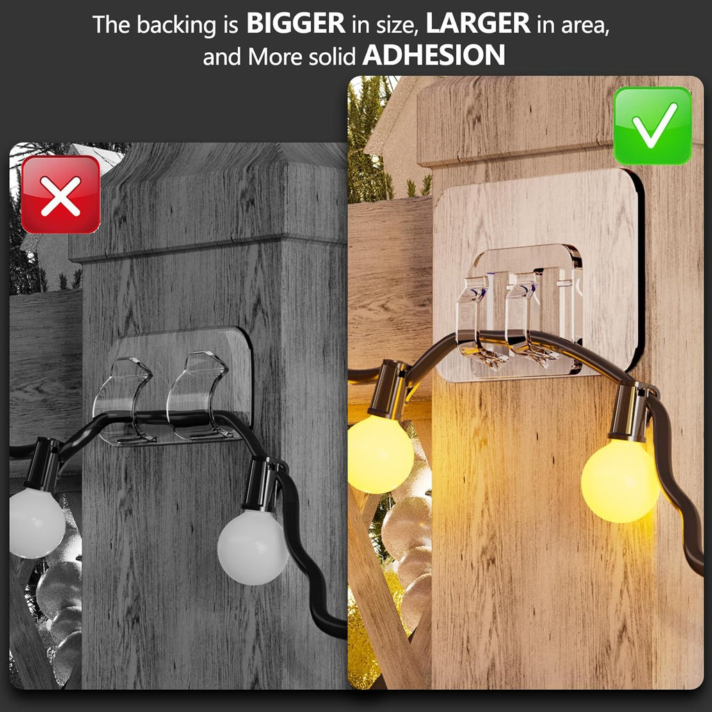 Skiennix Hooks for Outdoor String Lights - 100 Pack with Adhesive Strips | Waterproof & UV-Resistant
