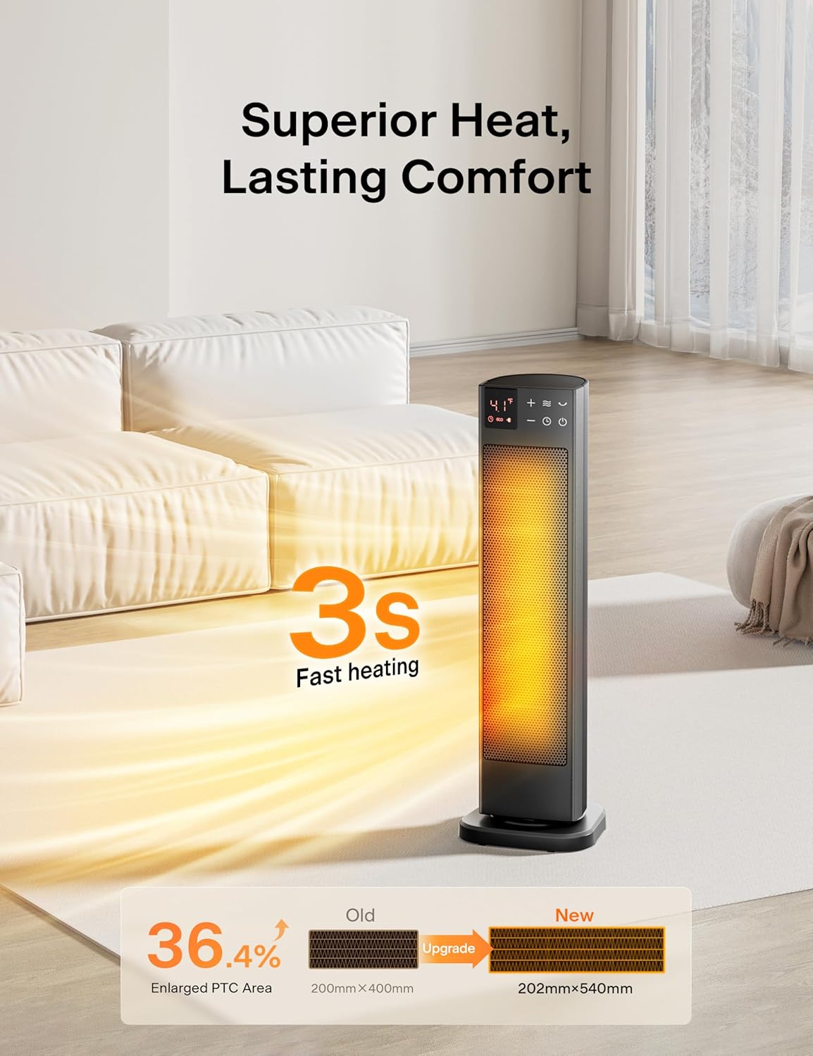 Pelonis Oscillating Ceramic Tower Heater - Programmable Thermostat & Remote Control, 1500W, 23 Inches