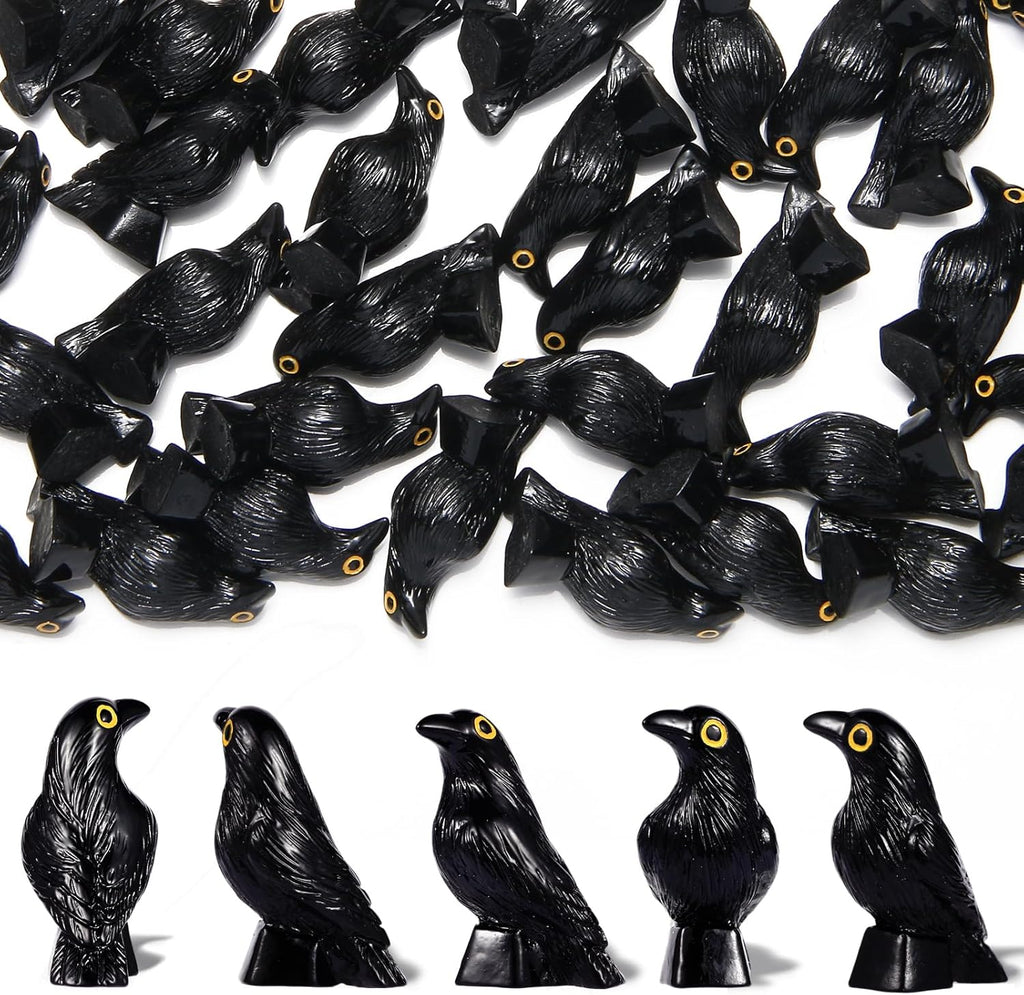 Skiennix Halloween Miniature Crow Figurines - 100 Pcs Tiny Resin Animal Ornaments for Craft & Decor