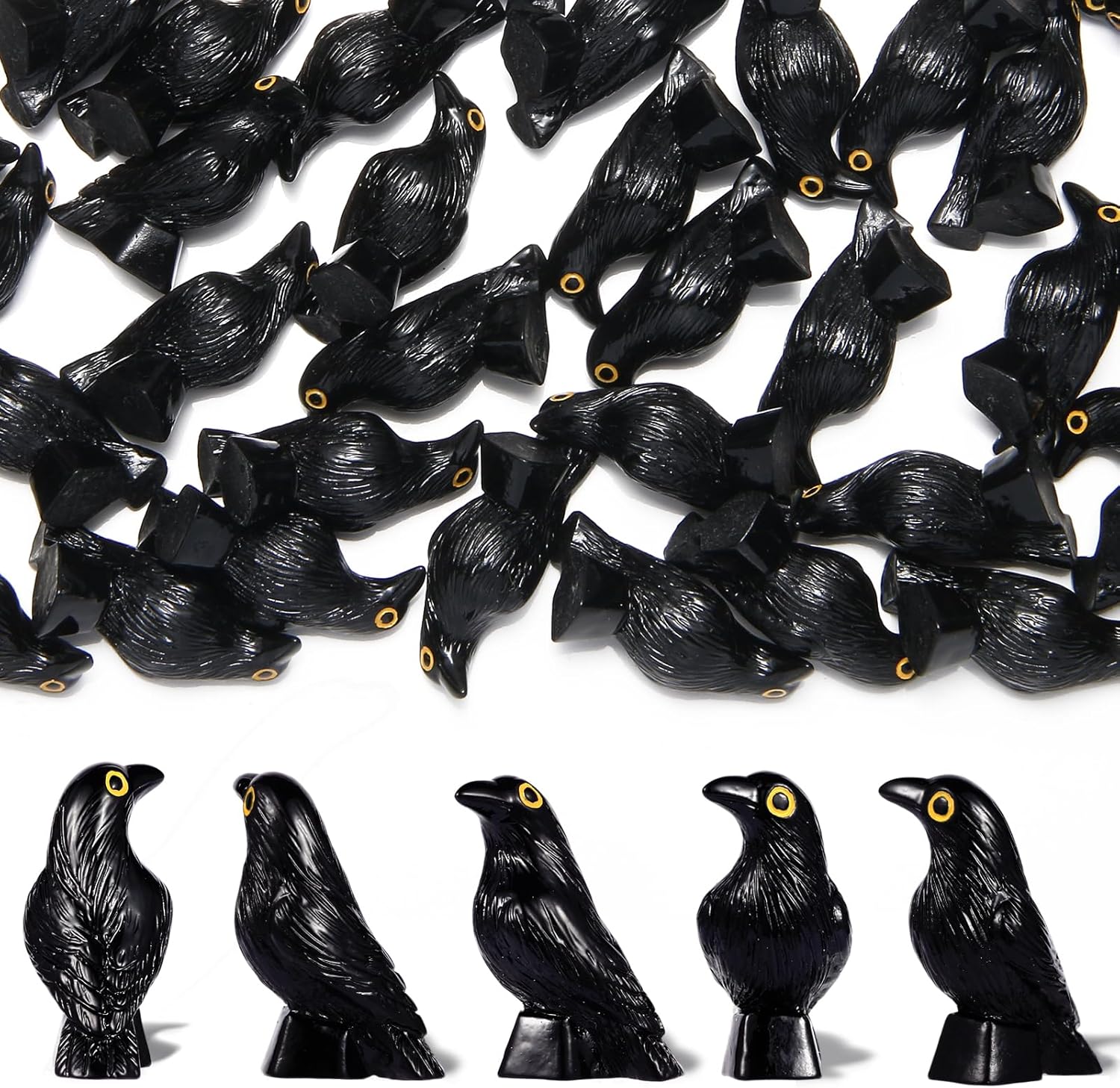Skiennix Halloween Miniature Crow Figurines - 100 Pcs Tiny Resin Animal Ornaments for Craft & Decor