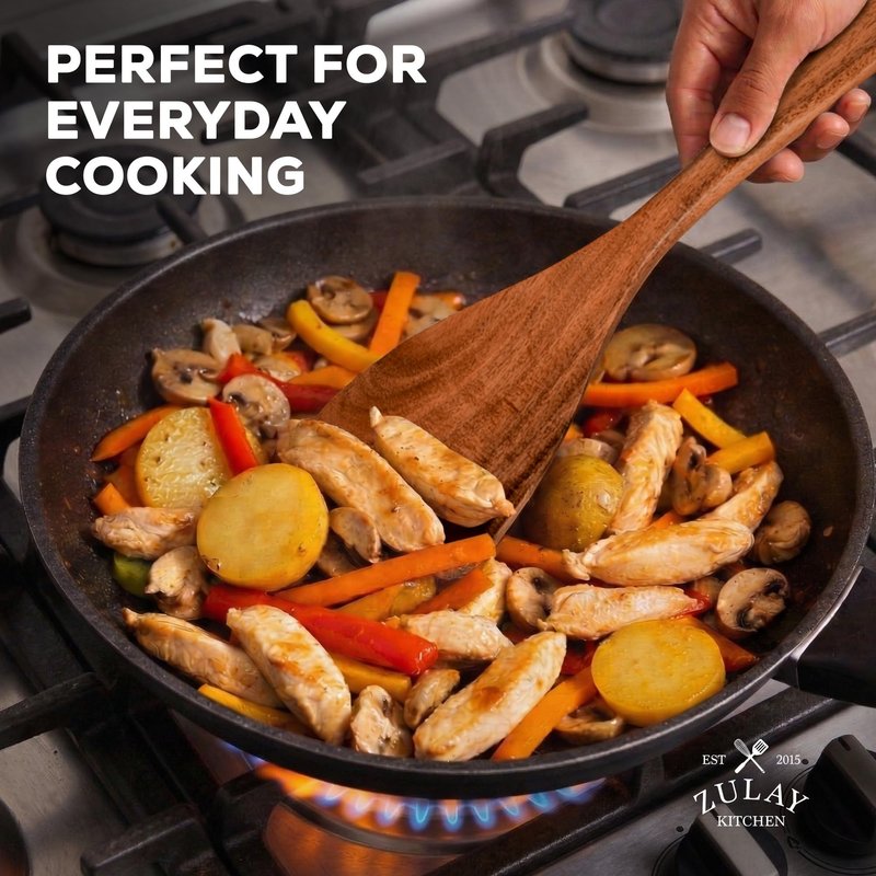 Zulay Kitchen 7-Piece Wooden Cooking Spoons Set – Heat-Resistant, Smooth Teak Utensils with Comfort Grip – Lightweight & Durable – Easy to Clean, Perfect for Non-Stick Cookware