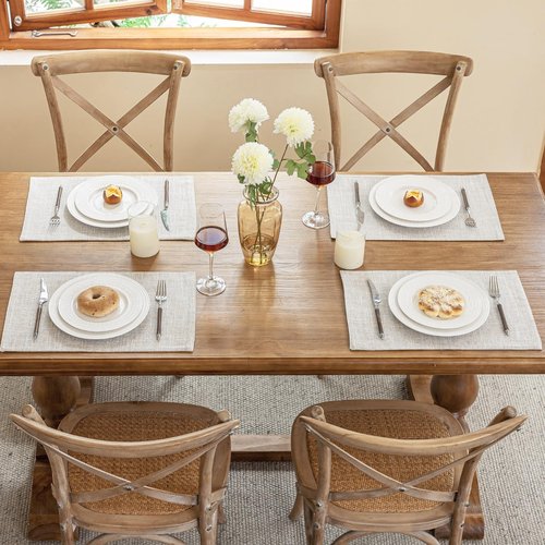 Blue Forest Placemats Set of 8, Dual-Layered Thickened Faux Linen Cloth Place Mats Heat Resistant Machine Washable Wrinkle Free Table Mats Indoor/Outdoor (Cream Beige)