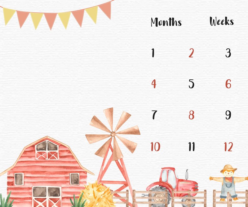 F-FUN SOUL Monthly Milestone Blanket, 48x40in, Farm Baby Blankets, Tractor and Barn Nursery Swaddling Blankets, Newborn Mom Gifts, Baby Shower Age Growth Tracker with Bonus Maker